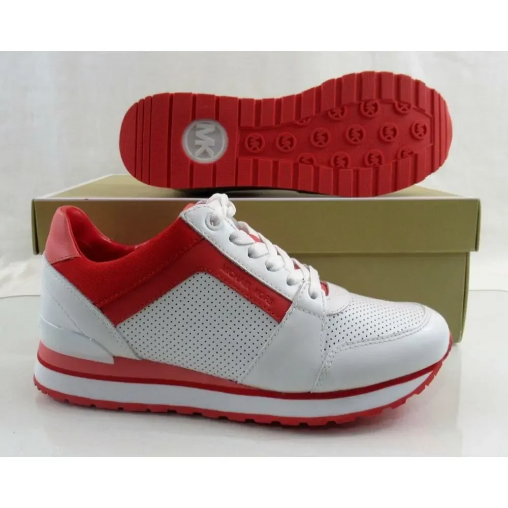Michael Kors Billie Trainer Lace Up Sneakers Grapefruit White Red Pink Size 7